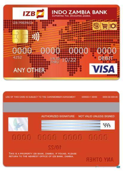 Download Zambia IZB Bank visa debit card Photoshop template